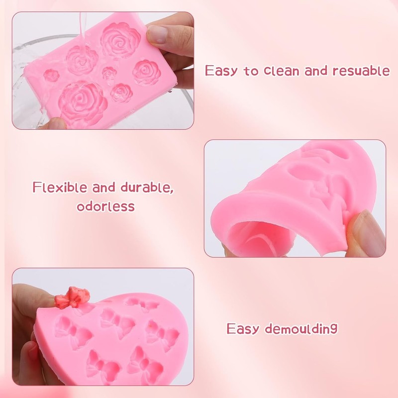 4 Pcs Flower&Bow Molds Chocolate Bow Chocolate Molds Silicone Cake Pop Mold gallery