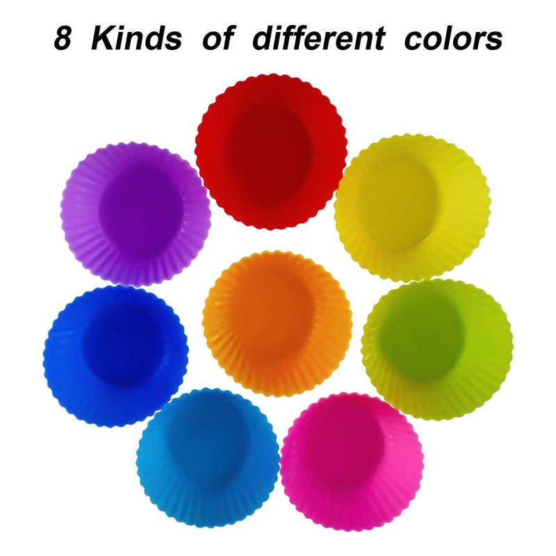 24 Pack Silicone Baking Cups Reusable Muffin Liners Non-Stick #10618, Rainbow gallery