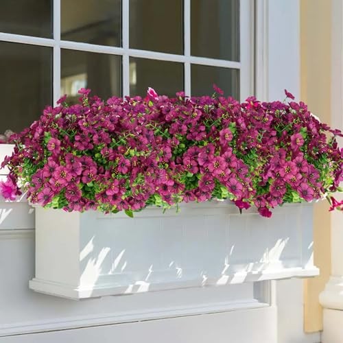 Artificial Flowers for Outdoors, 16 Bundles UV Resistant Fake Outdoor Fuchsia gallery