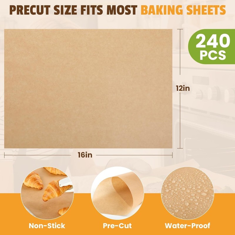 240Pcs Unbleached Parchment Paper Sheets, 12 x 16 Inch,Precut gallery