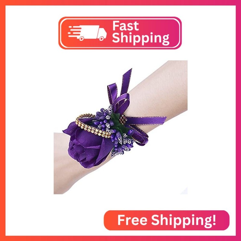 Febou Wrist Corsage 4 Packs Wedding Bridal Wrist Corsage Flower Rose Wristband P gallery