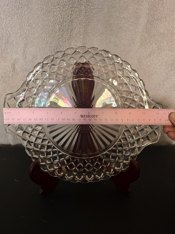 Set Of 2 Vintage Cake Plates 1 Anchor Clear 1 Jeanette Pink 10"x12" W/ Handles gallery