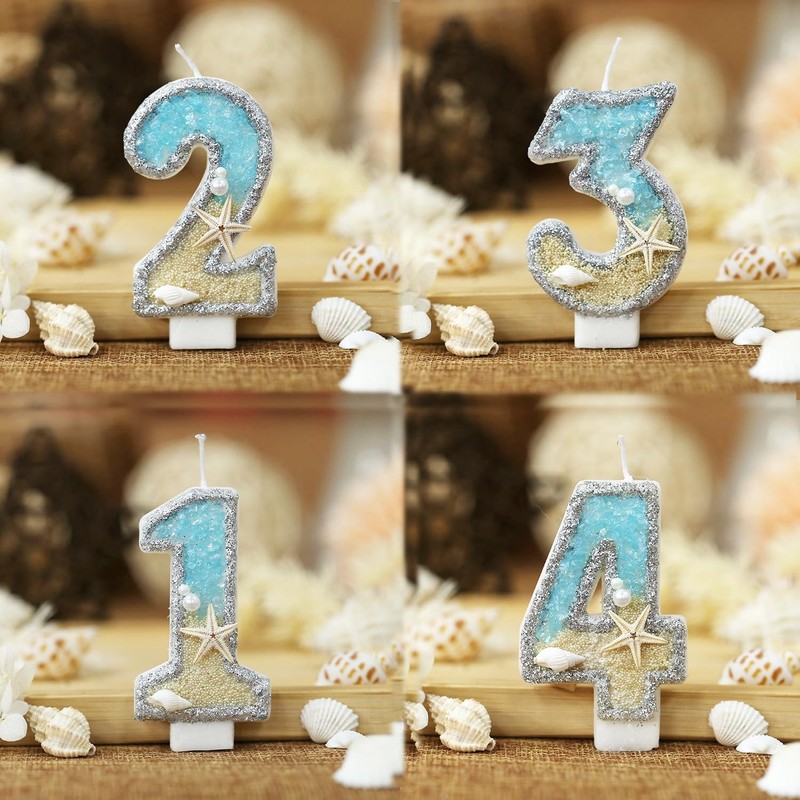 ElekFX Birthday Candle for Cake, Beach Starfish Sequins Number 40, Silver gallery
