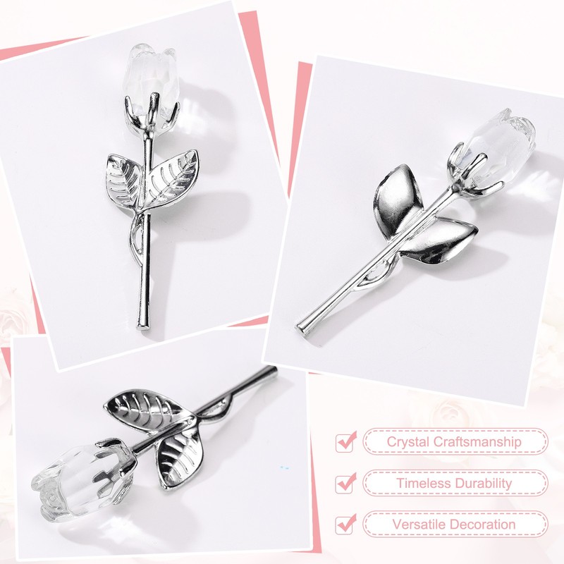 2 Pcs Mini Crystal Rose with Box, Romantic Crystal Rose, Transparent&White gallery