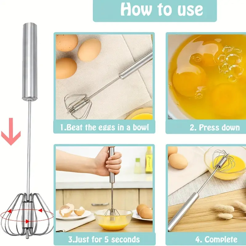 Semi - Automatic Egg Beater Stainless Steel Press Rotate for Cream Mixing Baking gallery