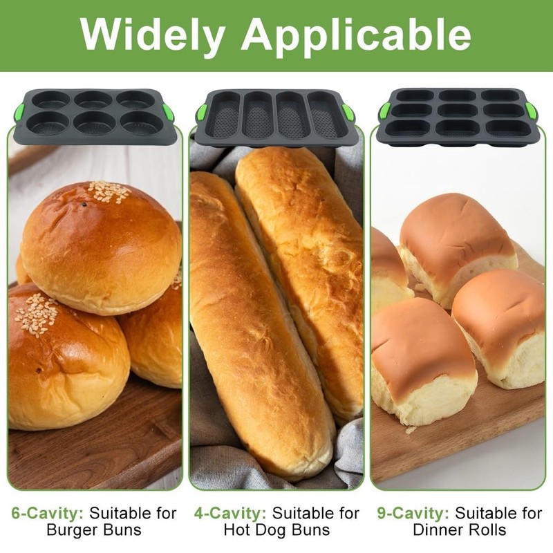 Set of 5 Silicone Hamburger Bun Molds, 3 Sizes (4/6/9 Cup) Non-Stick Hot Dog ... gallery