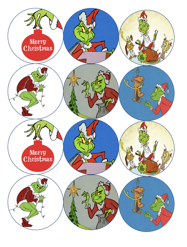 12 Grinch stole Christmas, holidays, edible paper, cupcake cookie toppers