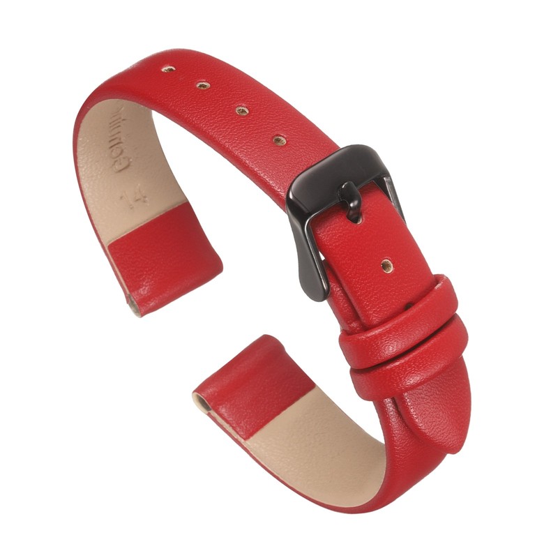 Genuine Leather Strap 14mm for Red/Black Flat Watch with Buckle