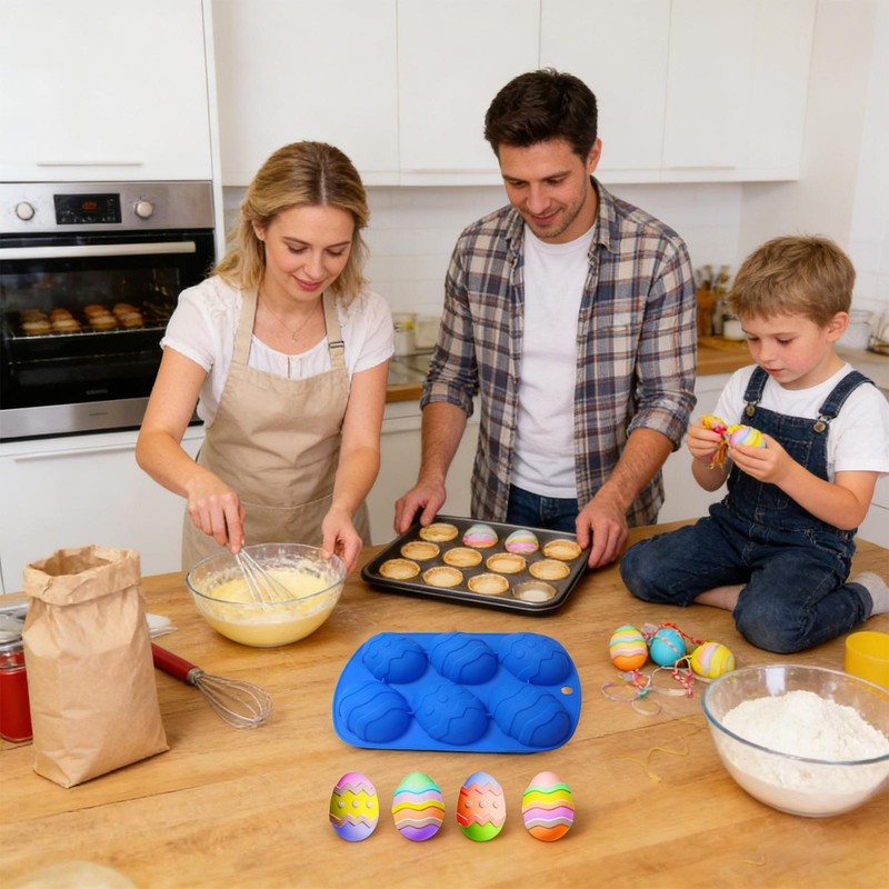 2 Pack Easter Egg Shaped Silicone Cake Mold 6Cavity Chocolate Cook Trays gallery