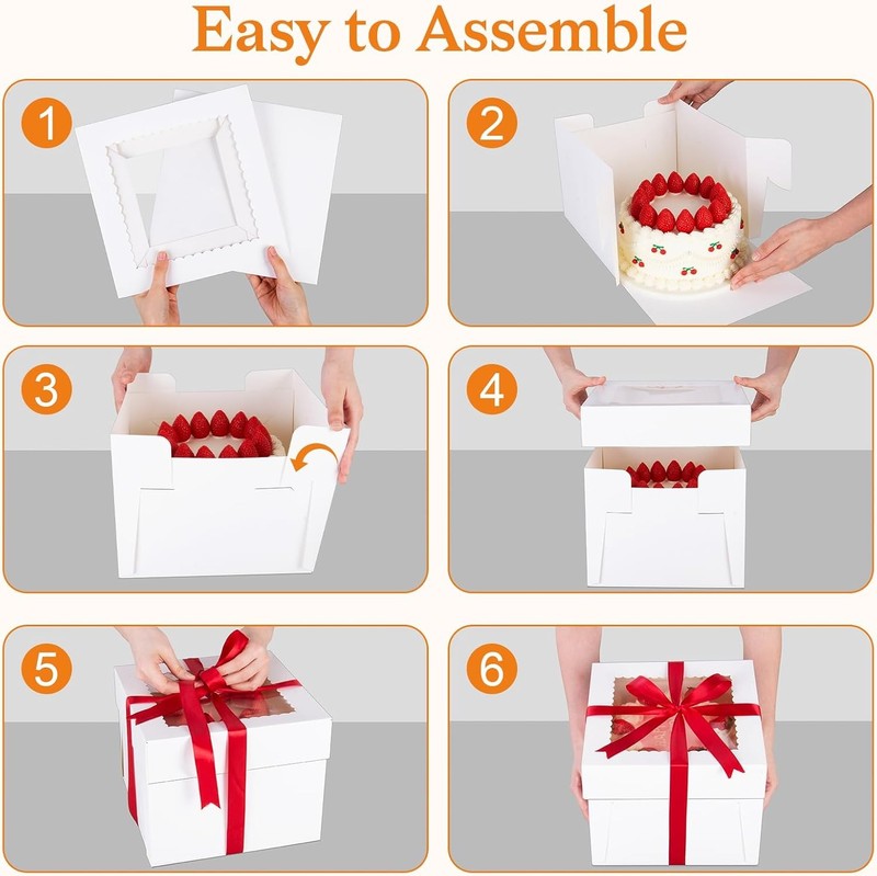 10x10x5 Cake Boxes with Window, Cake Boxes 10 inch Tall with Cakes Box Ribbon gallery