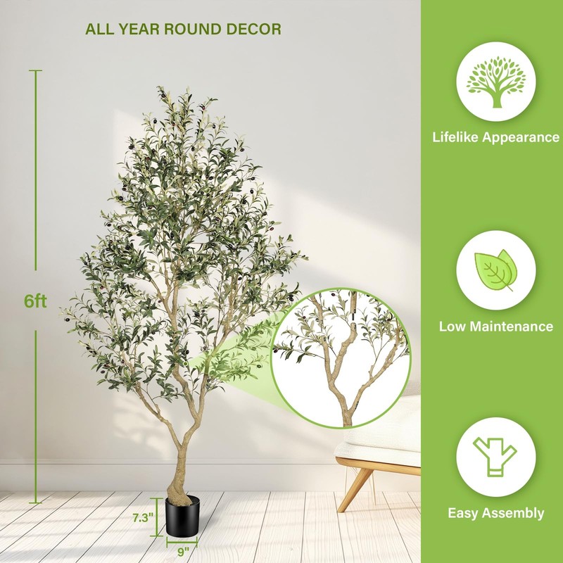 Feelead 8Ft Artificial Olive Tree Large Faux Olive Plant Indoor Pot Lifelike gallery