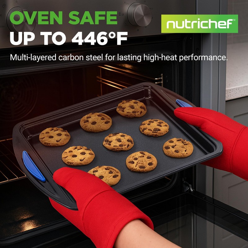Nutrichef 3-Piece Nonstick Cookie Sheets For Baking Carbon Steel Stackable gallery