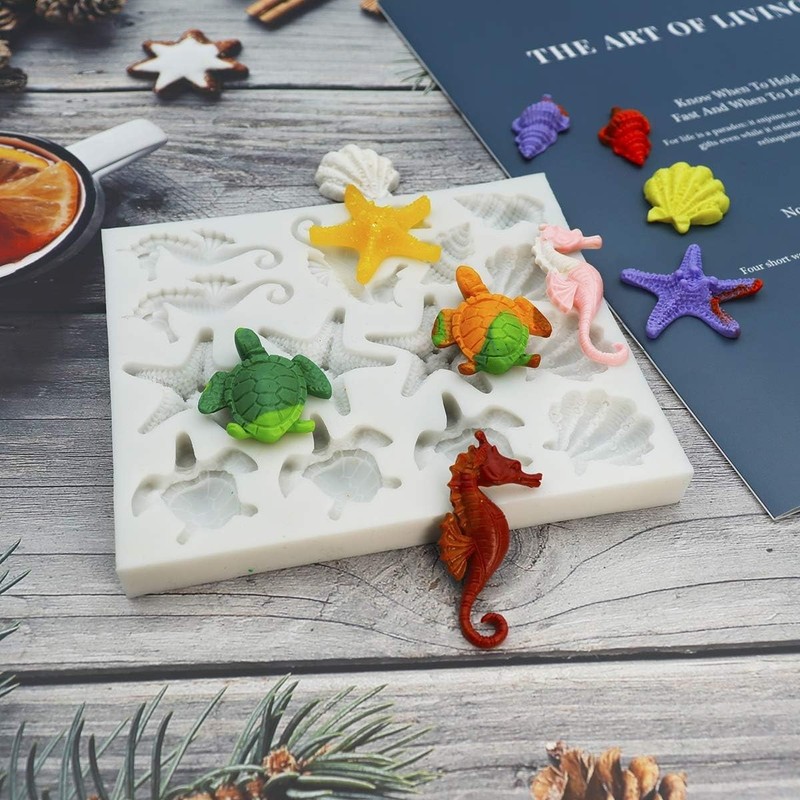 Marine Theme Fondant Silicone Molds, Seashell, Conch, Seahorse, Starfish, Tor... gallery