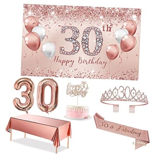 30th Birthday Decorations Party Set for Women, Rose Gold 30 Birthday Banner