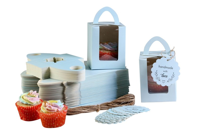 Individual Cupcake Boxes, Single Cupcake Containers, Cupcake Carriers with Ha…