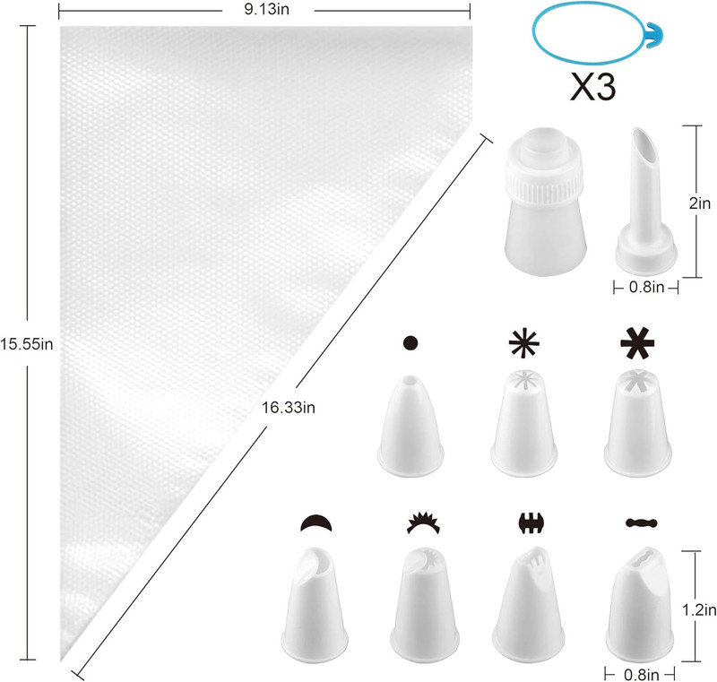 Pastry Bag - 100 Pieces 16 Inch [Extra Thick] Disposable Piping Bags Set with 8 gallery