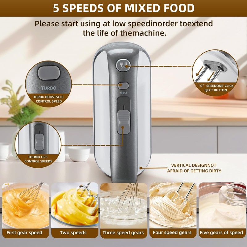 -400W Hand Mixer with Turbo Boost - 5-Speed, -Touch Release, Copper Motor - 5... gallery