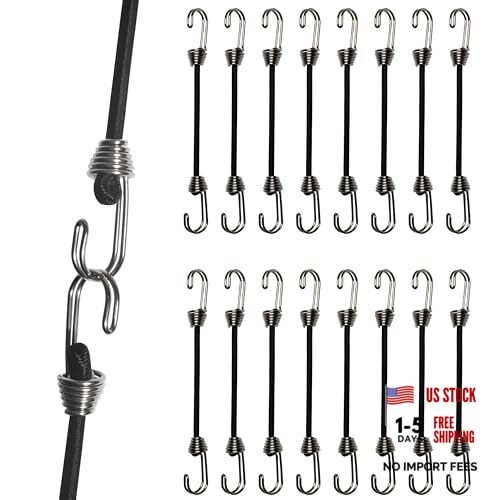 Small Bungee Cords with Hooks – 6″ – 16 Black – Small Bungee Cords with Hooks