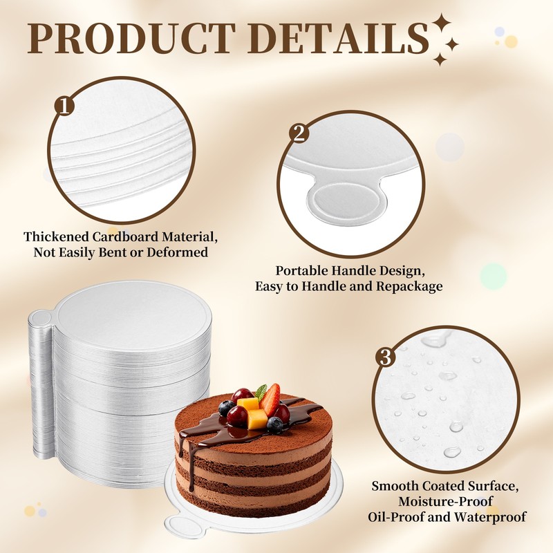 300 Pcs Mini Cake Boards, 3.5 Inch Round Cardboard Cake Base, Silver gallery