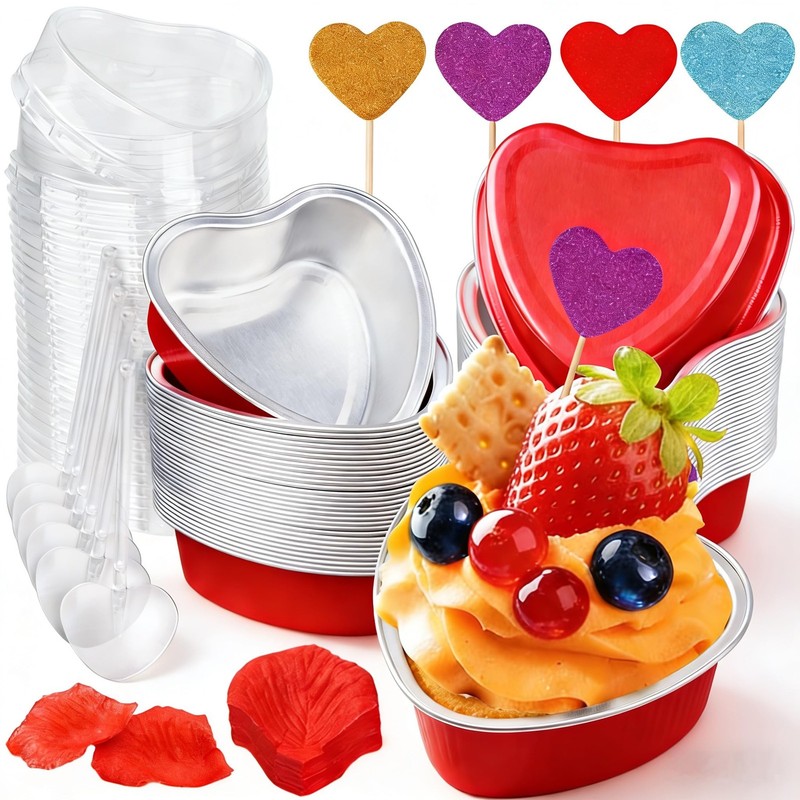 Heart Shaped Cake Pans Valentines Aluminum Mini Cake Pans with Lids for Bakin…