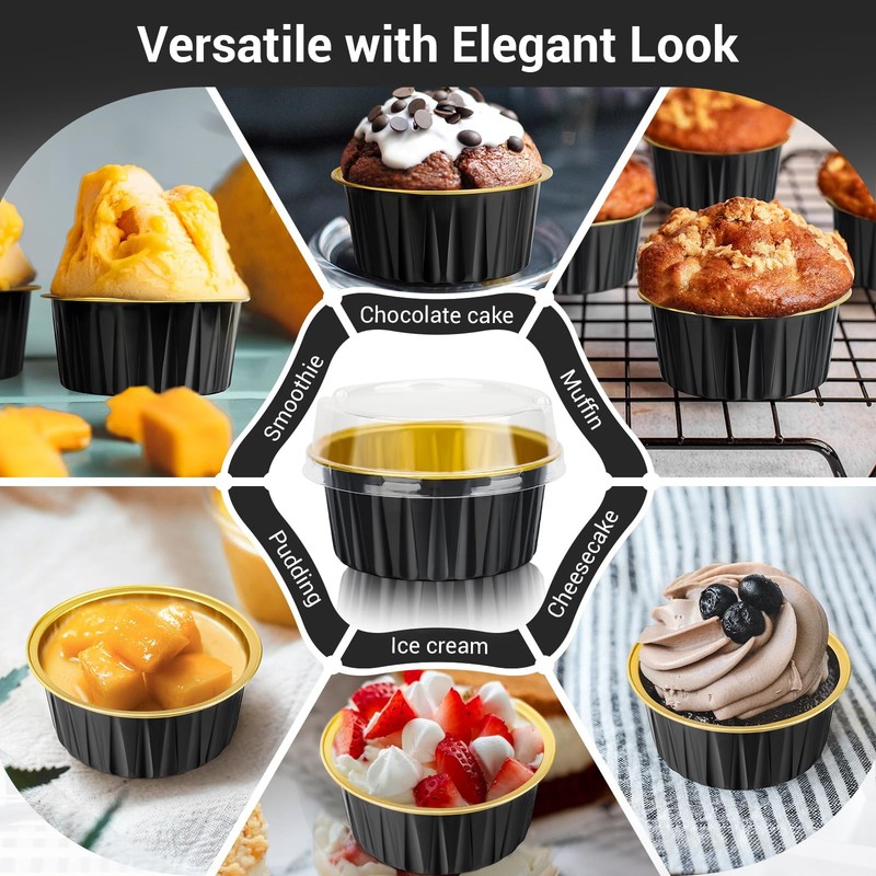 Ramekins with Lids, 25pcs 5oz Cupcake Liners Aluminum Foil Baking Dessert Cup... gallery