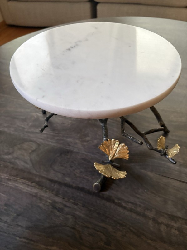 Michael Aram Style Marble & Brass Ginkgo Biloba Pedestal Stand Comes With Box gallery