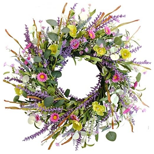 Spring Summer Wild Flower Artificial Daisy Front Door Wreath, Everyday 20 Inch gallery