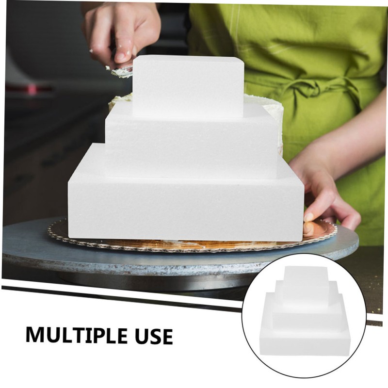 3Pcs White Foam Cake Dummy Square Practice Model for Cake Decorating Wedding DIY gallery