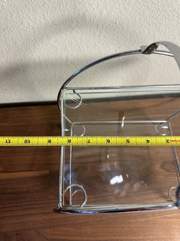 1930s Vintage Two Tier Cake Stand Glass Shelving Chrome gallery