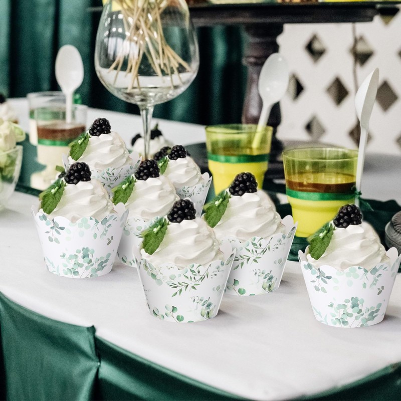 100 Pcs Eucalyptus Cupcake Wrappers Rustic Cupcake Liners Green Tulip Baking ... gallery