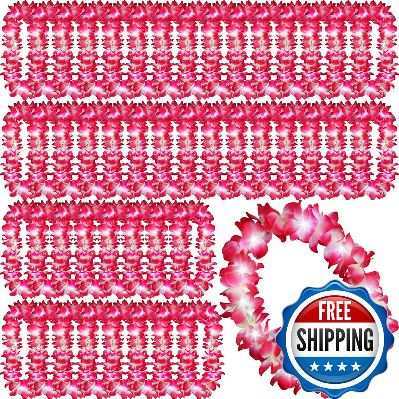 Sherr 48 Pcs Led Hawaiian Leis Light Up Flower Leis Necklace Led Lights Luau