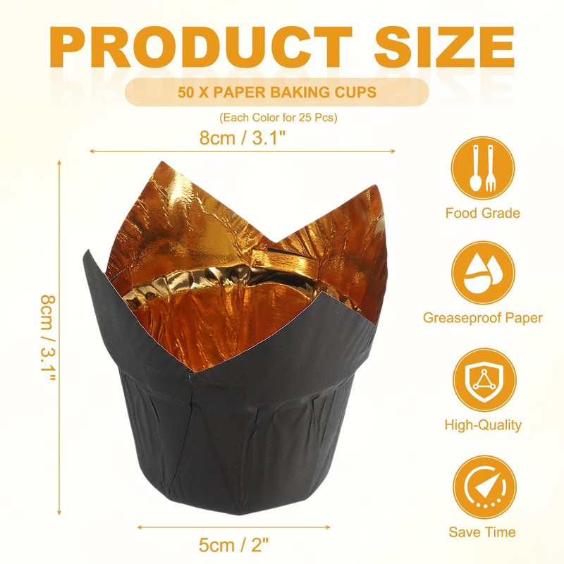 50Pcs For Tulip Baking Cups, Aluminum Stamps (Gold/Coffee & Black) gallery
