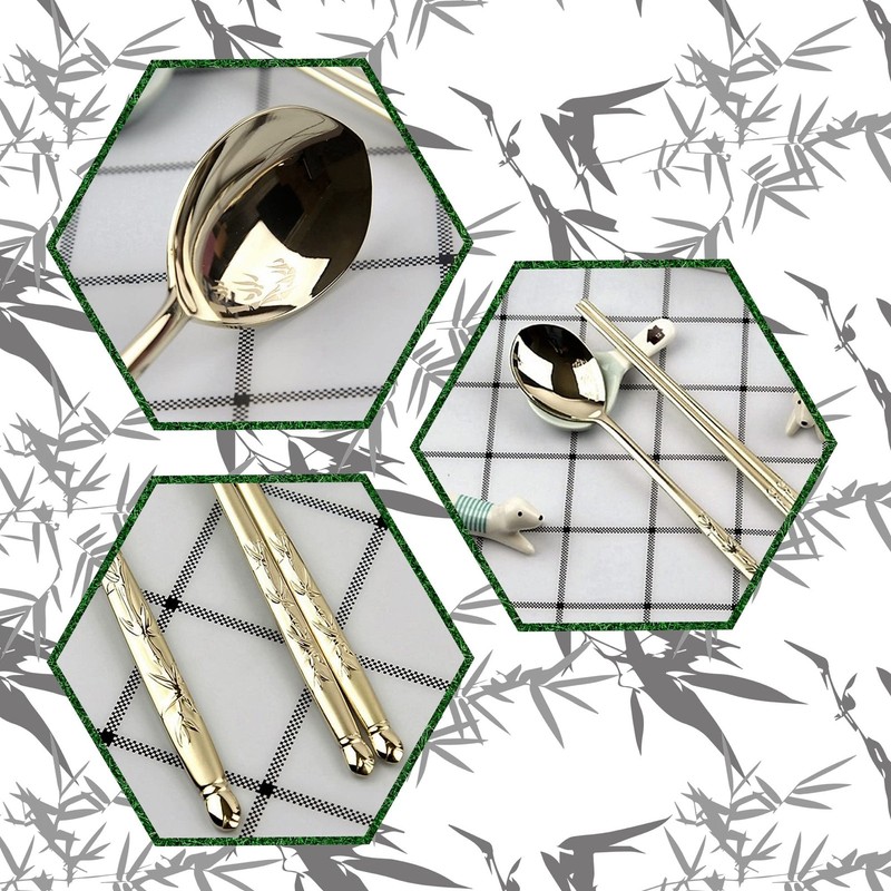 [Made in Korea] Design Sticky Rice Spoon Chopsticks Set Gold Titanium Plating... gallery