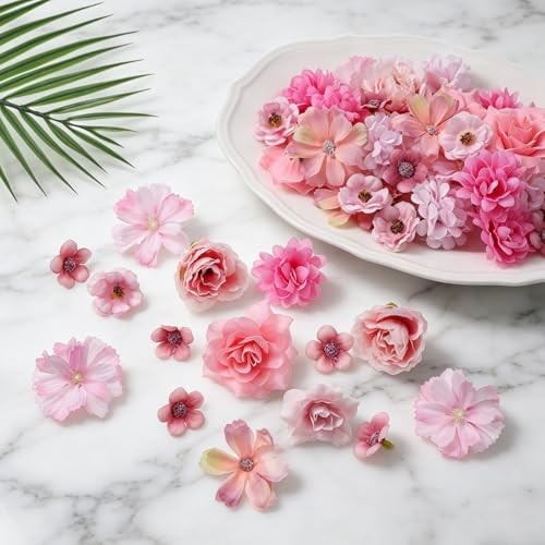 50 PCS Fake Flower Heads Pink Small Artificial Flowers Small-Flowers for gallery