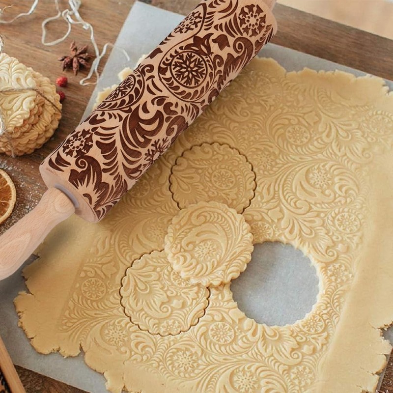 Embossed Rolling Pin for Baking Cookies Christmas Embossing Rolling Pins with... gallery