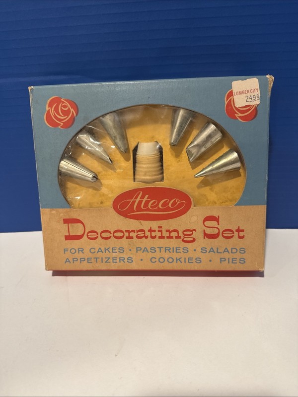 Vintage ATECO Decorating Set #334C – Cakes Pastries Cookies -7 Piece Set-Box USA