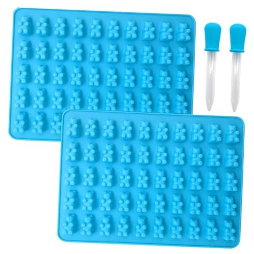 2 Piece Gummy Bear Silicone Molds, Non-Stick Chocolate Candy Mold with 2 Blue