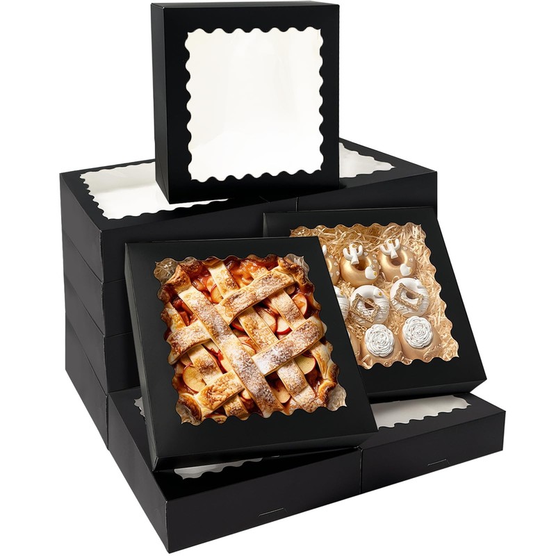 20 PCS 12x12x3 Inch Black Pie Box Auto-Pop Up Macaroon Cookie Bakery Case