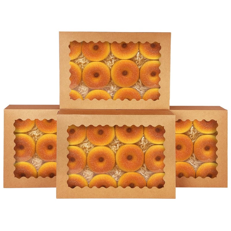 24 PCS AutoPop Up Brown Cookie Box Window 14x10x2.5″ Bakery Pastry Macaron