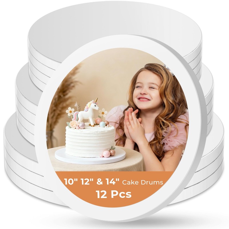 12PCS Cake Drums 10, 12, 14 Inch Round, 10, 12, 14in Cake Boards Set, 1/2″ Th…