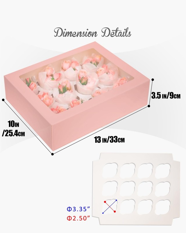 Auto-pop Up Cupcake Boxes with Window Pink 40PCS 12 Count Cupcake Box 13"x10"... gallery
