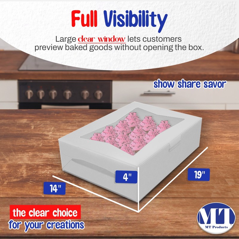 MT Products White Cake Boxes - 19" x 14" x 4" Bakery Boxes - Pack of 50 gallery