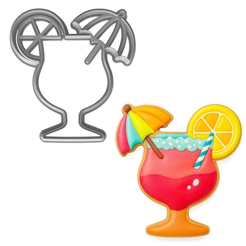 Tropical Cocktail Glass Cookie Cutter & Stamp 4×3.78″ for Fondant Baking Clay
