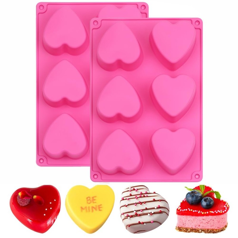 BAKER DEPOT 6 Holes Heart Shaped Set of 2 Silicone Mould