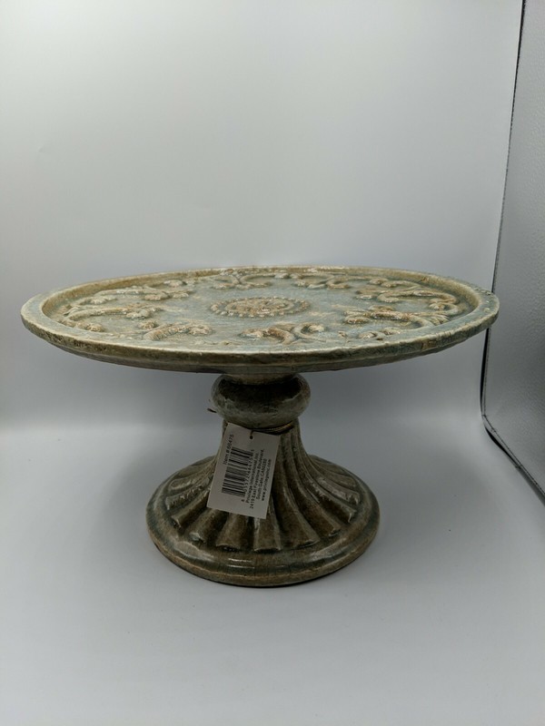 Lrge Cake Plate Stand Ceramic Privilege International 12.5" X 7" Distressed Look gallery