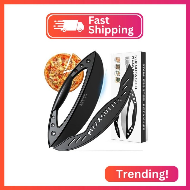 AILUROPODA 12-Inch Pizza Rocker Blade Cutter, Stainless Steel with Protective Co