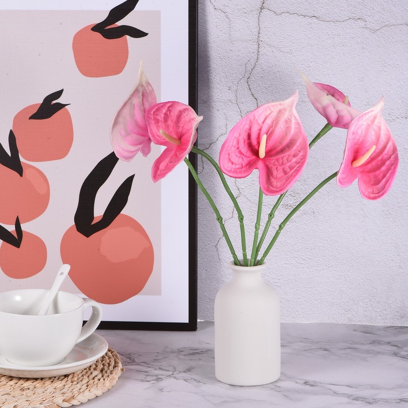 5Pcs 13" Artificial Anthurium Lily Flowers Floral Bouquet Decor, Light Pink gallery