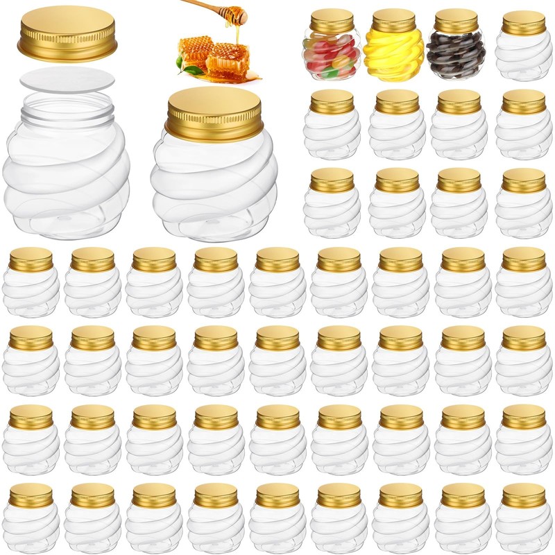 50 Pcs 2 oz Mini Honey Jars Party Favors in Bulk Honeycomb Plastic Jars with …