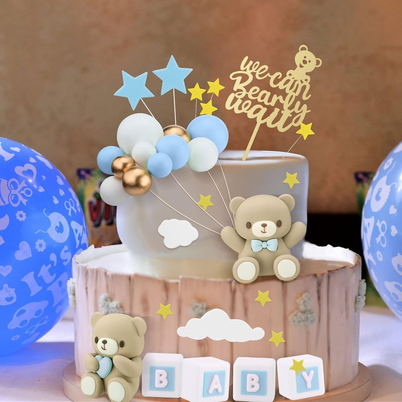 Bear Cake Toppers Mini Bear Cake Decorations Cake Toppers Gold White Pearl Ball gallery