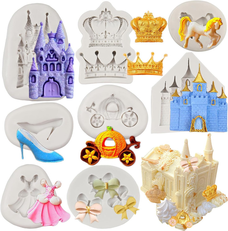 Cinderella Themed Fondant Mold Silicone Castle Crystal Shoes Pumpkin Carriage Cr